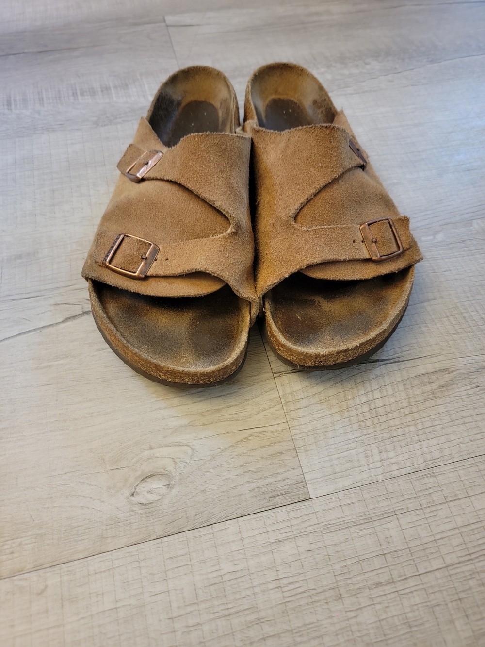 Birkenstock Brown Suede Double Buckle Slides